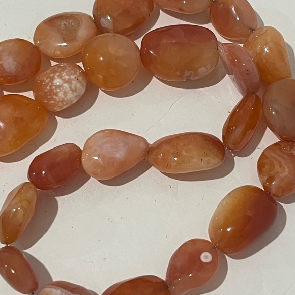 Polished Carnelian Red Agate Gemstones Chunky Necklace - 18 Inch - Picture 2 of 4